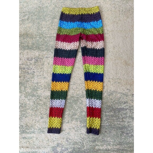 Badinka Size Medium Colorful Striped Yarn-Appearance Leggings Festival Rave - Picture 2 of 8